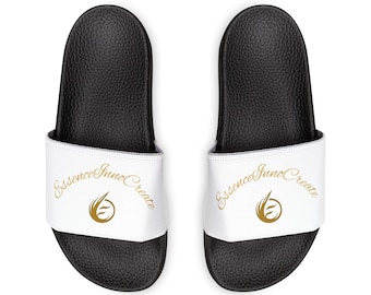 EssenceInnoCreate Men's White Slide Sandals | Logo Pool Slides | Summer Casual Comfort Slides