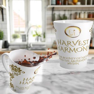 Coffee Mug with Inspirational Quotes: Ceramic Latte Mugs for Her | Harvest Harmony | White | Personalized Gift