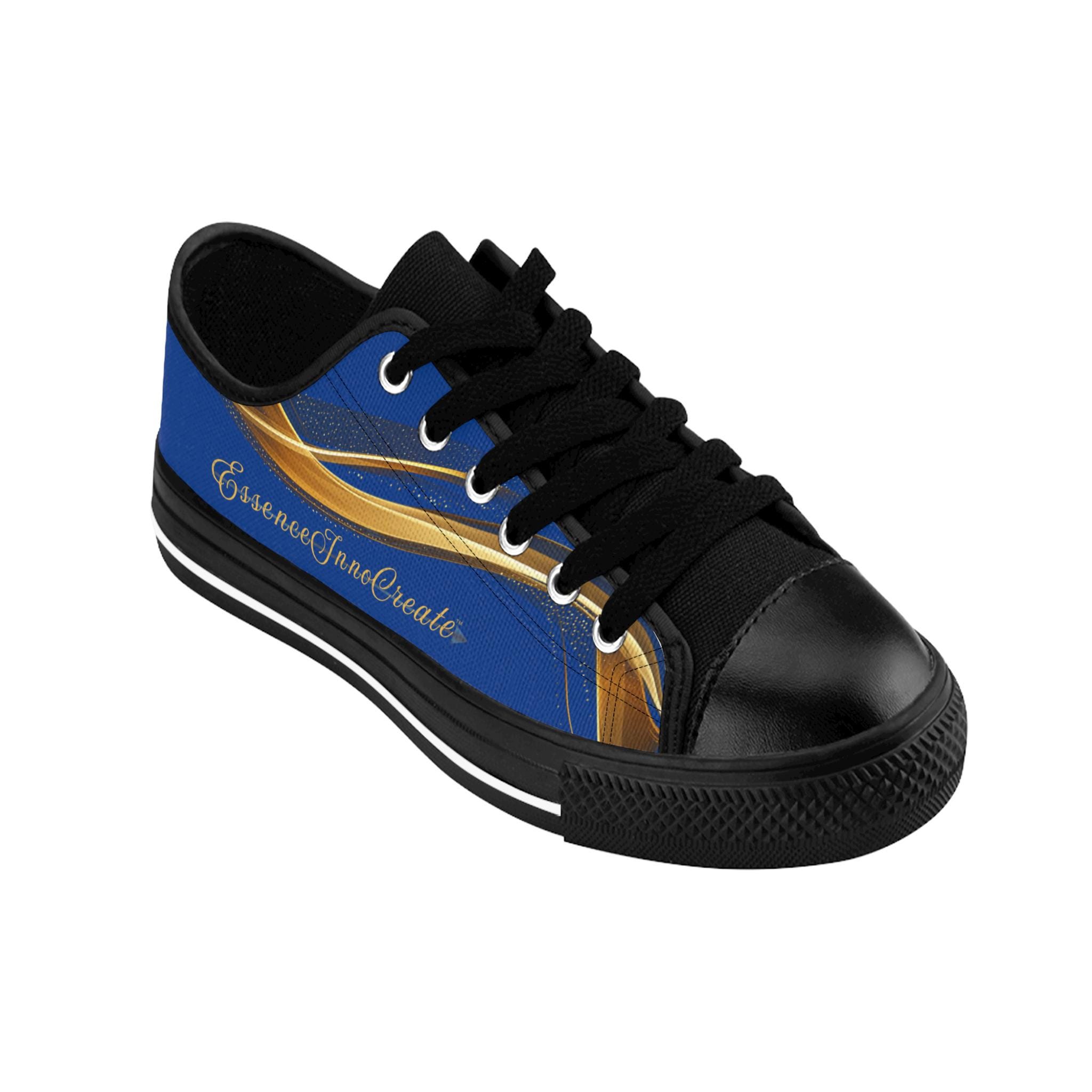 Womens Striped Low Top Sneakers: Dark Blue Streetwear Shoes  display picture 2