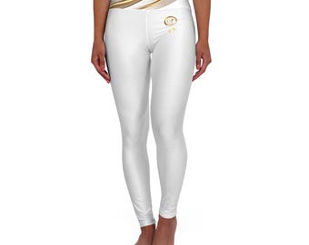 White High Rise Leggings for Women | Gold Detail Yoga Pants | Seek More Luxe VI