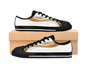 Womens White Canvas Low Top Sneakers, EssenceInnoCreate Flow Casual Street Shoes