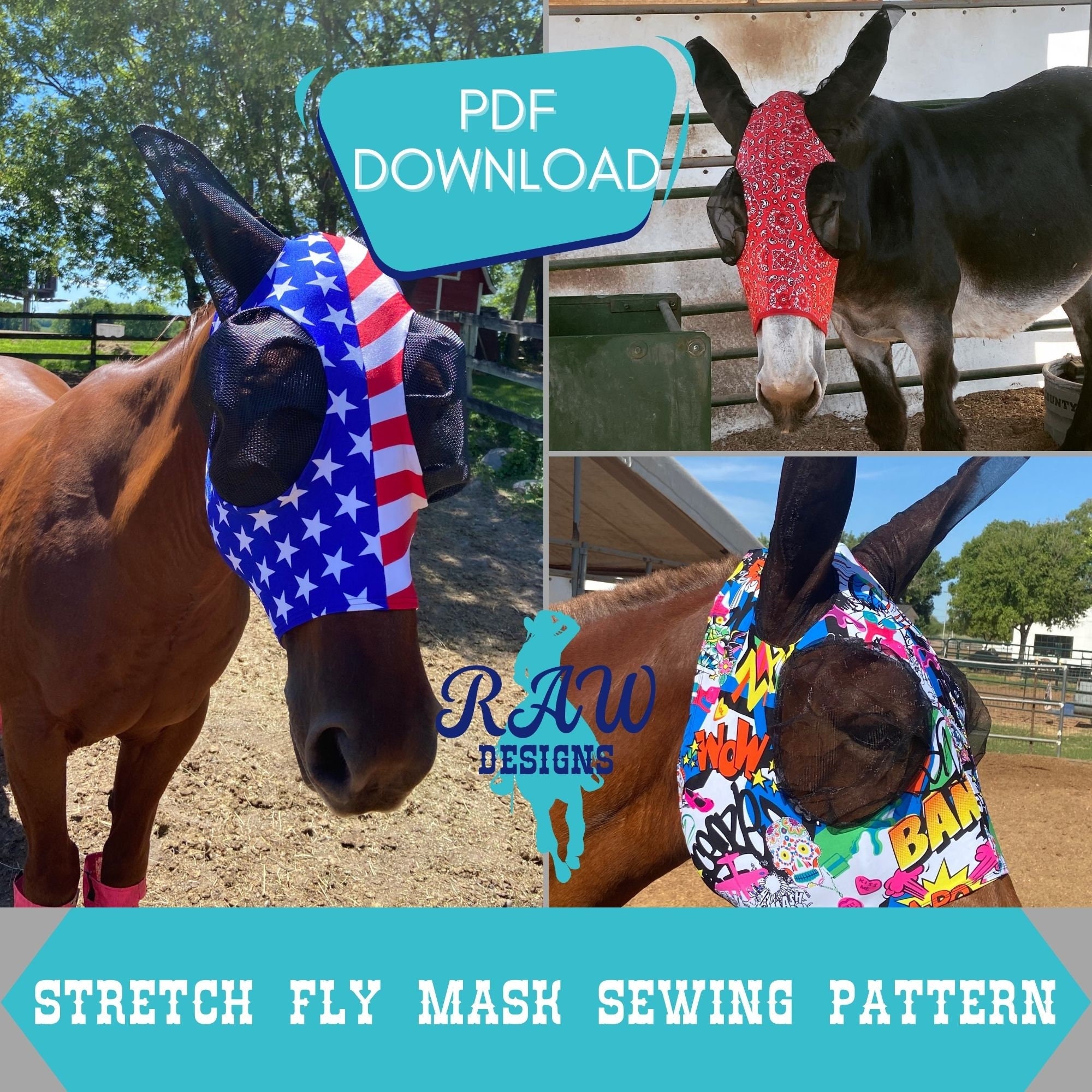 Fly Mask for Horses, sewing pattern, pdf digital pattern, printable download, diy horse crafts, stretchy fly mask, pdf horse pattern