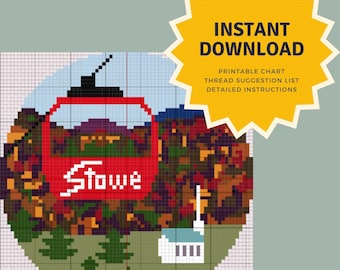 Gráfico de bordado para góndola de Stowe: Adorno de follaje otoñal de Vermont (descarga digital)