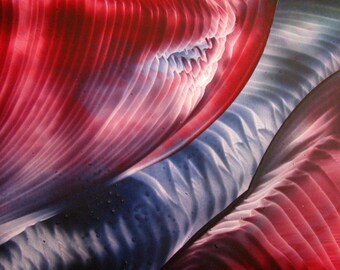 5X7 Red & Midnight Blue Swirls. Encaustic (Wax) Abstract Original Painting. Beeswax Painting. Rose Red, Indigo. SFA (Small Format Art)