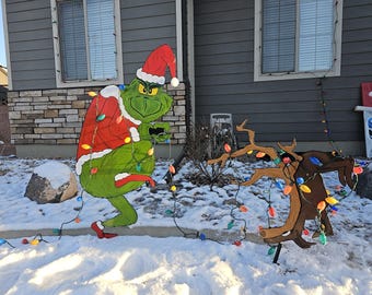 Grinch and Max Christmas Yard Art - Made to Order Holiday Decor