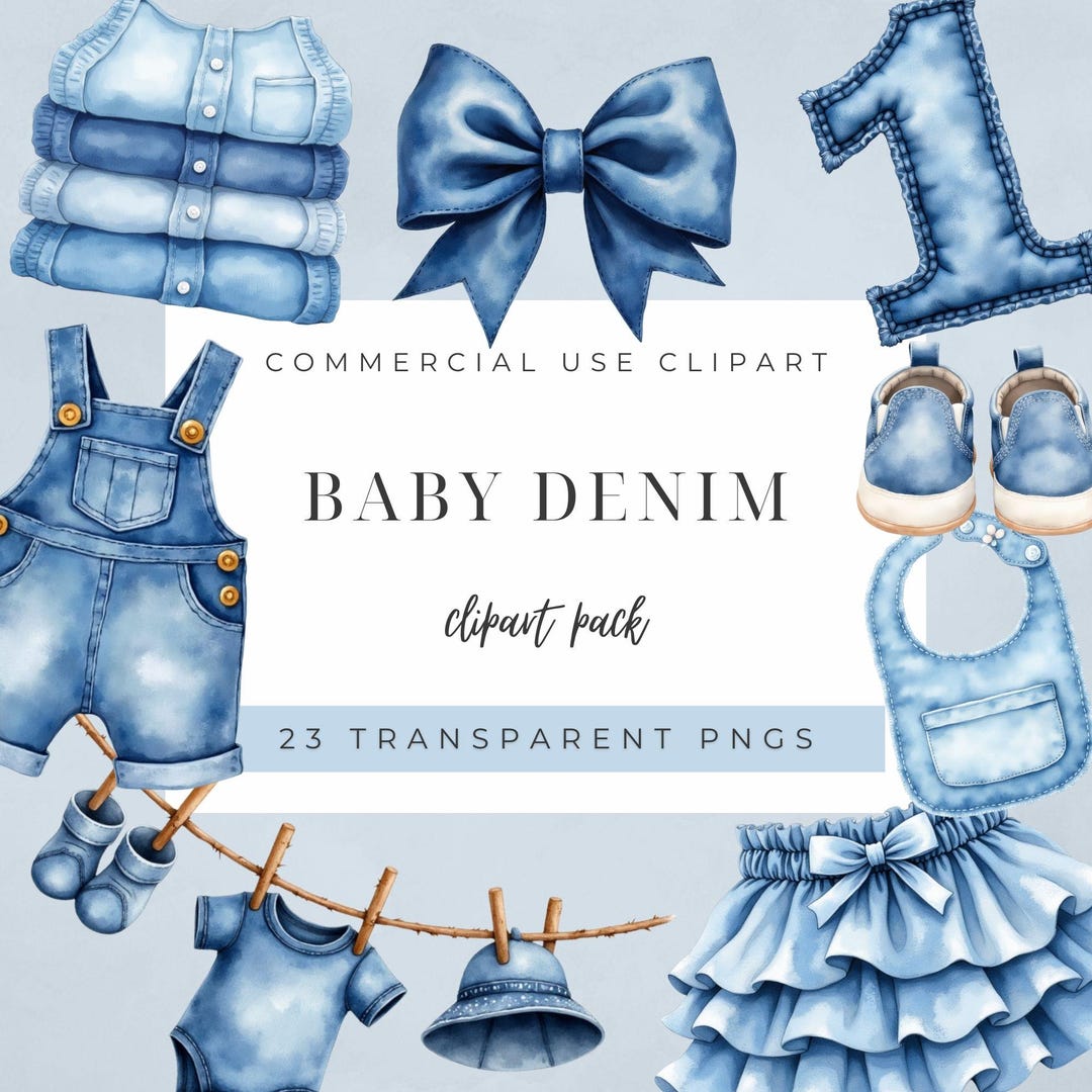 Watercolor Baby Denim Clipart | Blue Jeans Fashion PNG | Clothesline ...