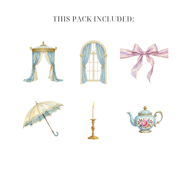 Regency Effect Icon Regency Inspired Clipart Bundle | 30 PNG Vintage Watercolor Regency Era ...