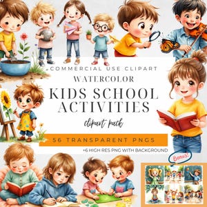 Back to School Kids Clipart | Cartoon Student PNG Set | Classroom & Learning Clipart | Cute Kids School Activities | Worksheet Clipart