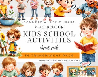 Zurück zu Schule Kinder Clipart | Cartoon Schüler PNG Set | Klassenzimmer & Lernen Clipart | Niedliche Kinder Schulaktivitäten | Arbeitsblatt Clipart