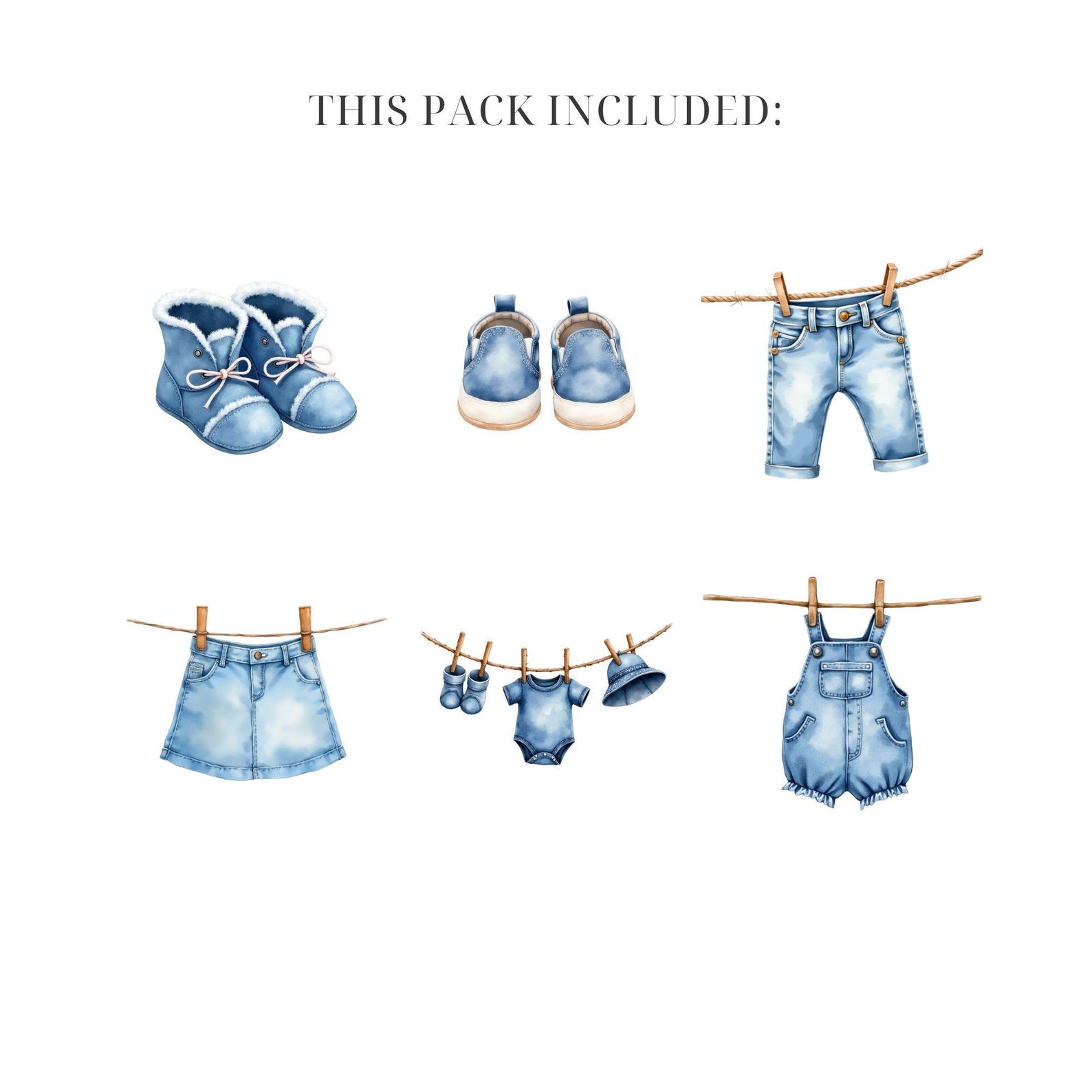 Watercolor Baby Denim Clipart | Blue Jeans Fashion PNG | Clothesline ...