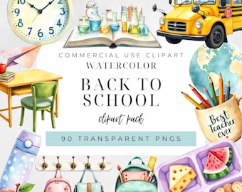 School PNG Back To School Printable School Supplies Clipart Watercolor Cute School Clipart School stationery Classroom PNG Commercial Use