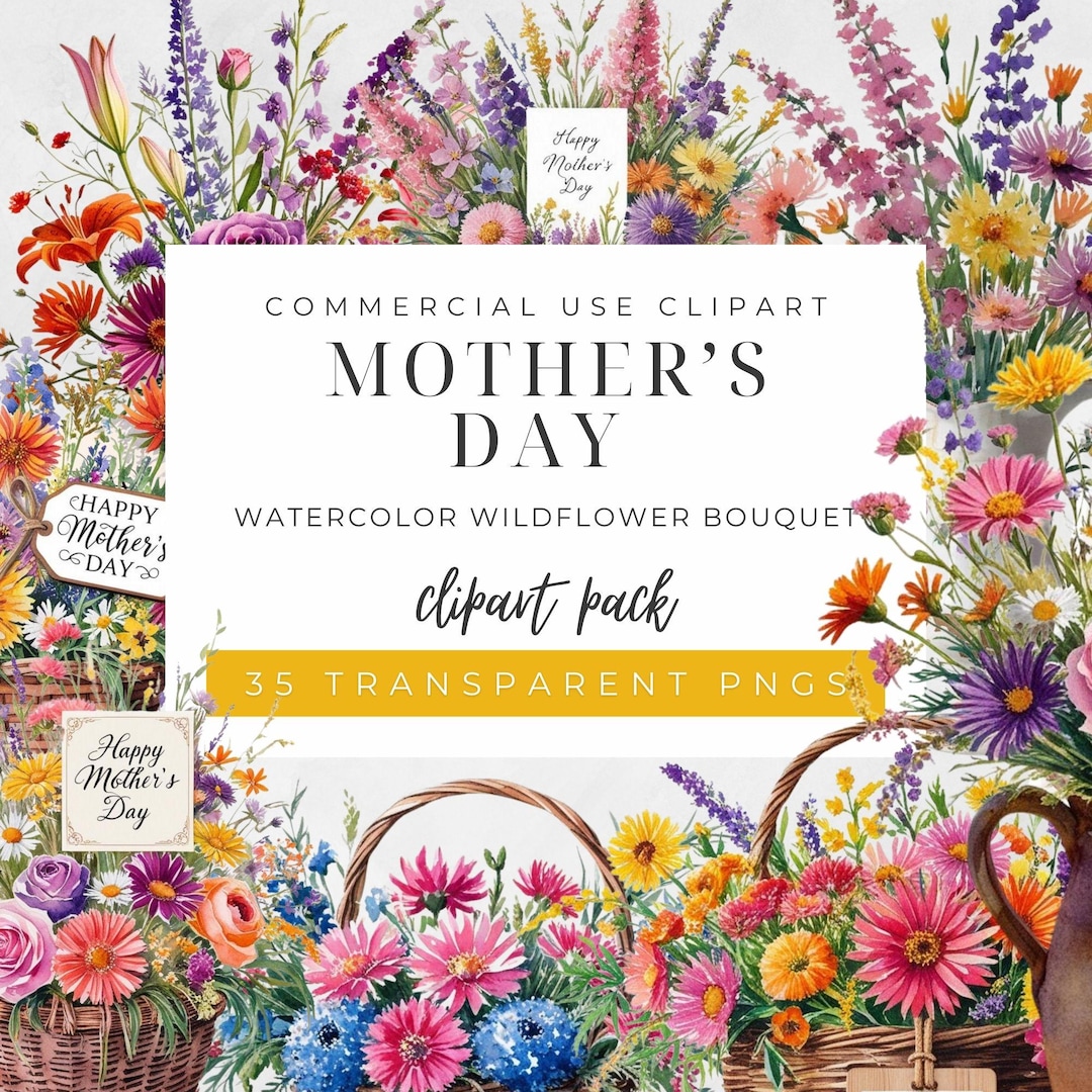 Happy Mothers Day Clipart, Watercolor Mothers Day Floral Clipart ...