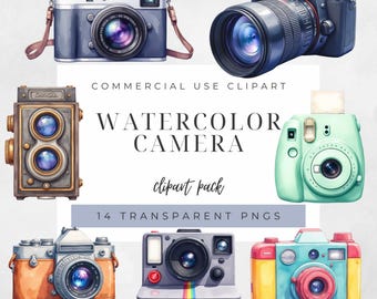 Watercolor Camera PNG 14 Pack Pastel Instant Camera Clipart Film Strip Border Photography Graphics Journal Ephemera Kit