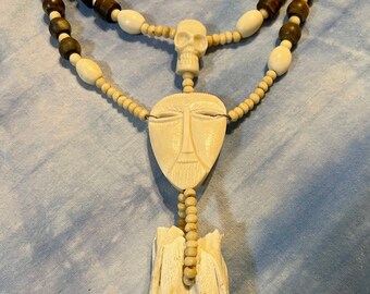 All Bone and Horn Spirit necklace: Horse Tooth, Carved Skulls 001714