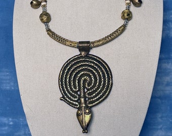 The Serpent IS the Labyrinth! Shaman Necklace with Lost Wax Brass, Bells 001785 OOAK, free shipping US