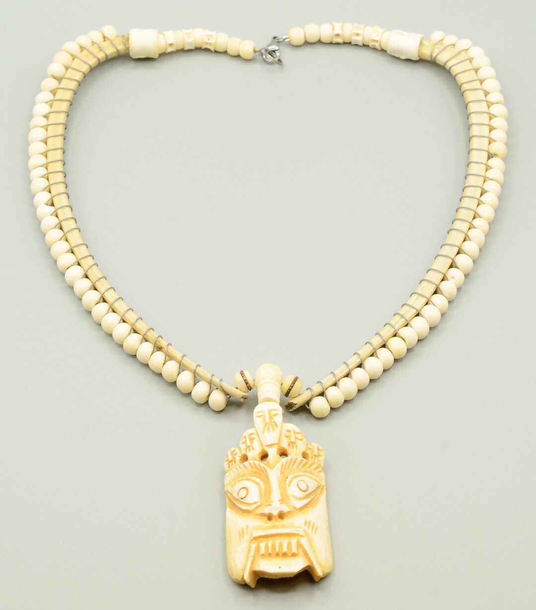 Kali All Bone Necklace Florida Deer Rib Bones, Indian Carved Bone Kali ...