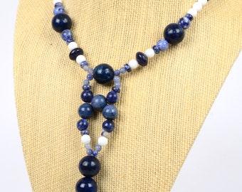 Sodalite, Lapis, White Jasper and Blue Chalcedony Necklace 001387