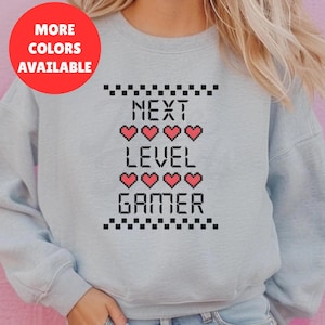 Felpa Next Level Gamer, regalo accogliente per lei con estetica di gioco, maglietta per gli amanti dei videogiochi retrò, carina coppia di gamer, regali per fidanzate e mogli gamer