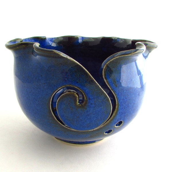 Handmade Pottery Knitting Bowl // Yarn Bowl in Regatta Blue