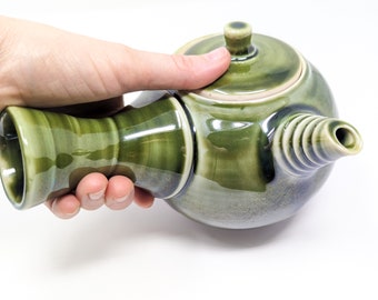 Porcelain Kyusu Style Teapot in Emerald Left Handed