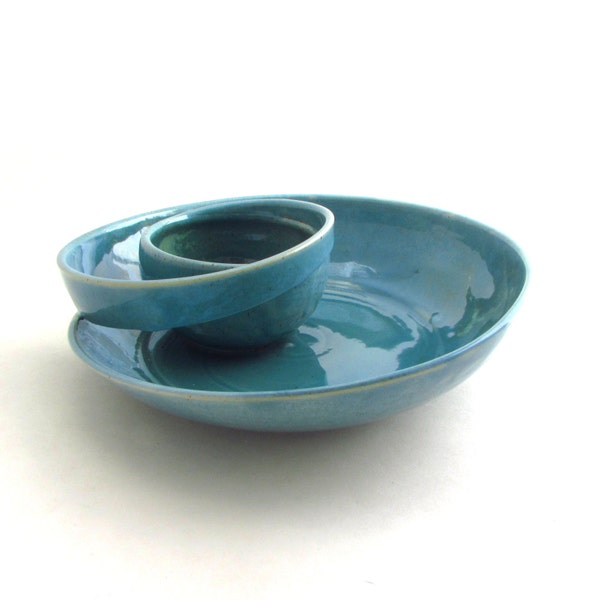 Made to Order Handmade Pottery Swirling Chip n Dip in Robins Egg Blue