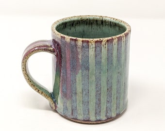 Stripey 12 ounce Straight Sided Mug in Turquoise and Berry