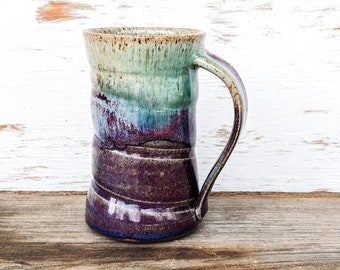 12 oz. Pottery Mug in Purple and Turquoise