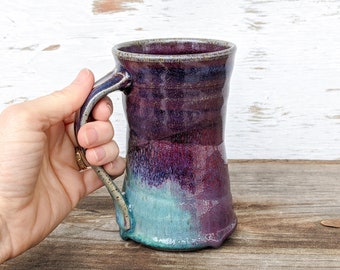 12 oz. Pottery Mug in Purple and Turquoise