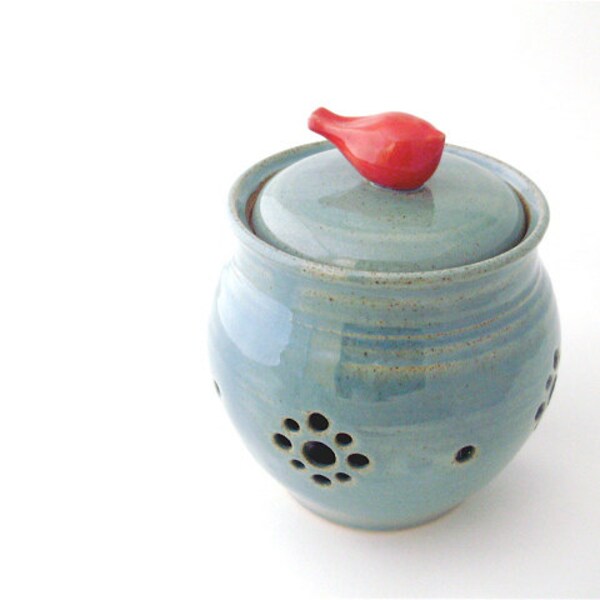 Little Birdie Garlic Keeper // Garlic Jar in Robins Egg Blue