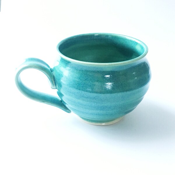 Grande tasse faite à la main de soupe, tasse de latte de Ginormous dans turquoise, tasse de poterie pour le thé de café