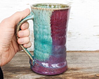 12 oz. Pottery Mug in Purple and Turquoise