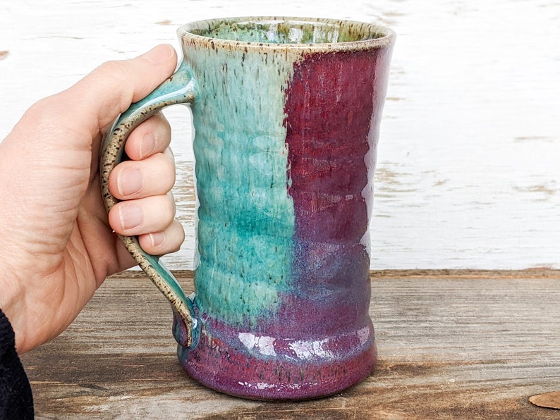 12 oz. Pottery Mug in Purple and Turquoise image 1