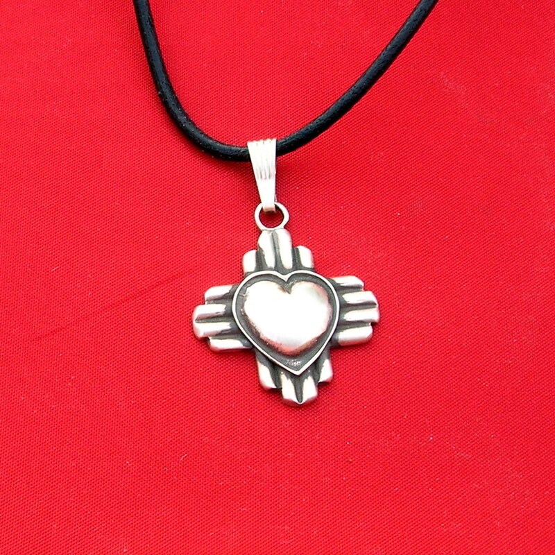 Zia Symbol Pendant with Golden Hill Turquoise – Sterling Silver – Native Made – Fits 8mm