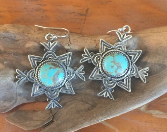 E246 The Nambe Cross sterling silver with turquoise southwestern style earrings