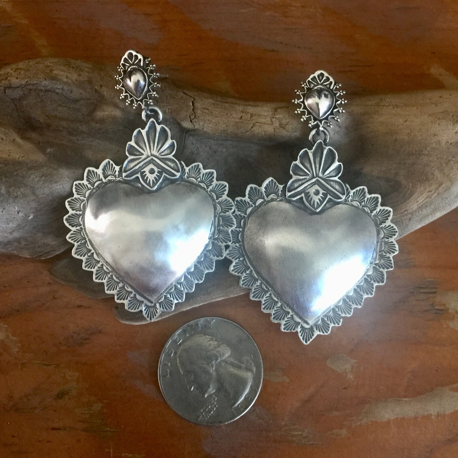 Ebh8a the Taos Heart Over the Santa Fe Heart Repouss&eacute; Sterling - Etsy