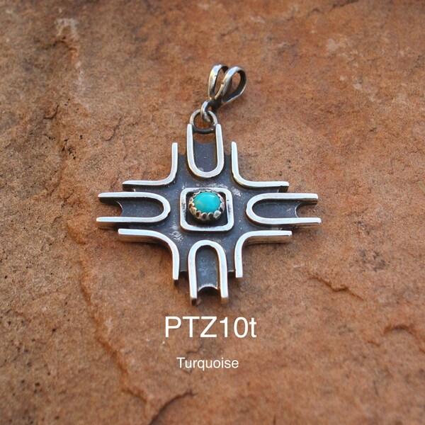 PTZ10t Sterling Silver New Mexico Zia Sun Symbol southwestern native style Pendant with Turquoise