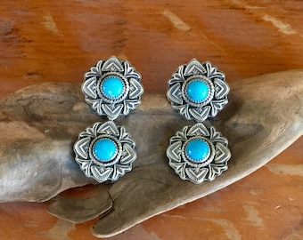 E308D Double Rose Window Turquoise Earrings in Sterling Silver