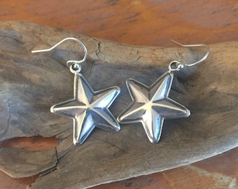 E306 Lone Star Sterling Silver Earrings Southwestern Native Santa Fe Style Texas Lone Star