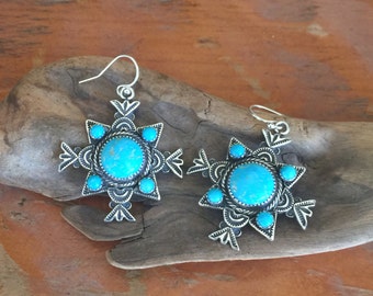 E246B The Nambe Cross sterling silver with multi turquoise southwestern style earrings