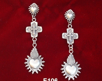 E106 Taos Sacred Heart Galisteo Cross Mesilla Burning Heart Southwestern Jewelry Sterling Silver Earrings from Santa Fe