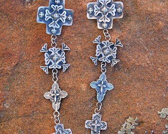 E97 Tour of New Mexico Southwestern Sterling Silver Cross Jewelry Native style earrings made in Santa Fe