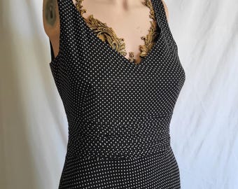 Vintage 90s Silk Chiffon Polka Dot Midi Dress Bias Cut by Ann Taylor