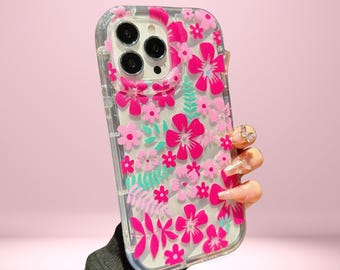 トロピカルフローラルクリアiPhoneケース：ハイビスカス＆リリー