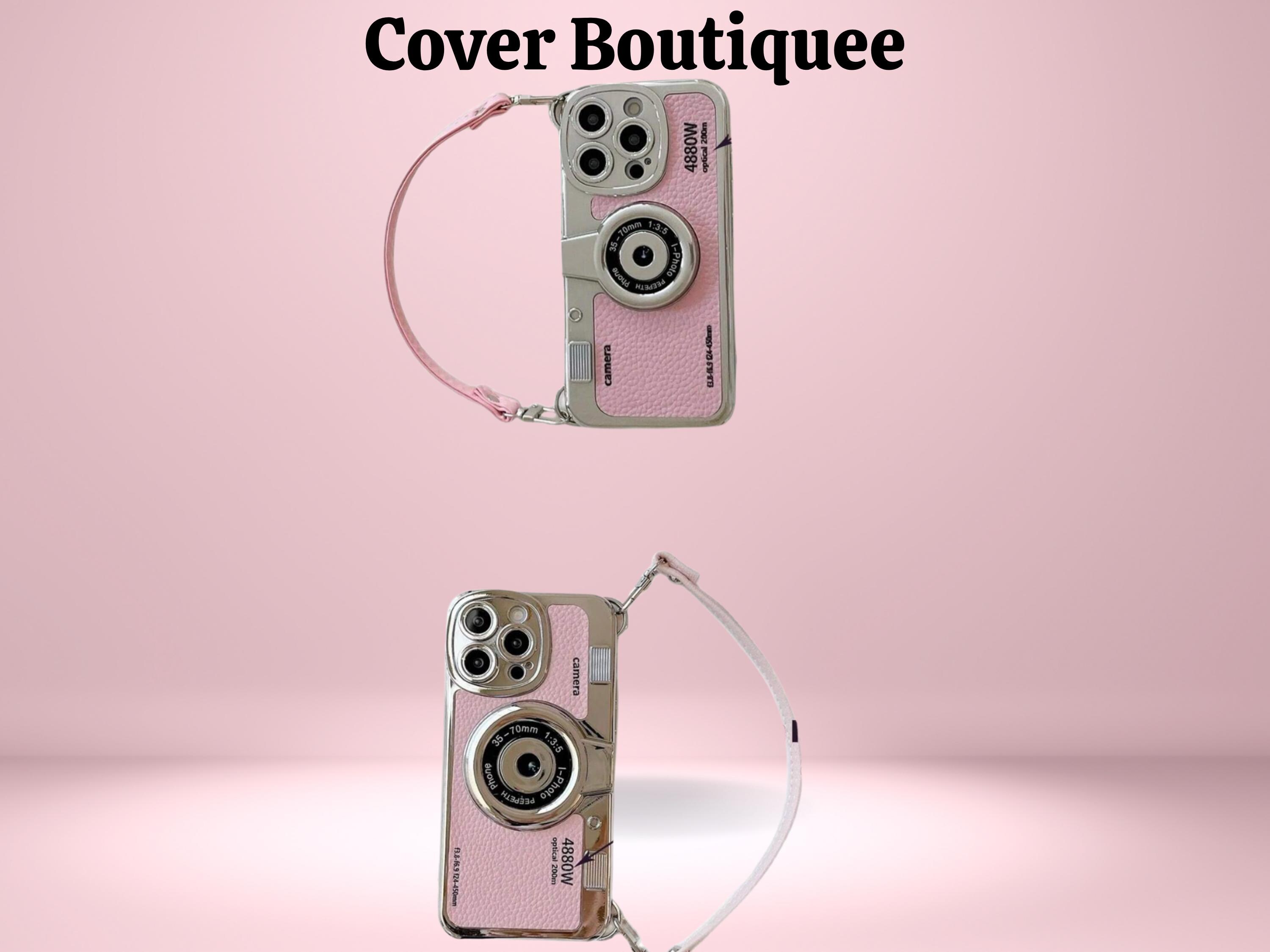 ストラップ付きピンクカメラ付きiPhone 16ケース – レトロなチャーム