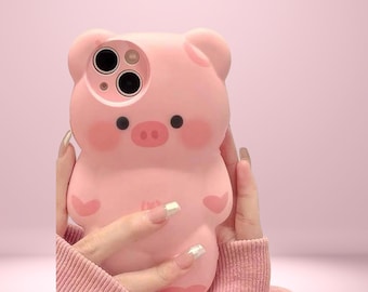 3D Kawaii Pig iPhone Case: Soft Silicone Cartoon Animal Cover
