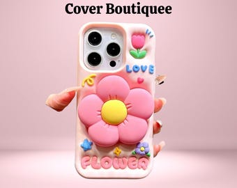 Pastel Pink Silicone iPhone Case with Retractable Flower Stand – Cute Shockproof Girly Cover