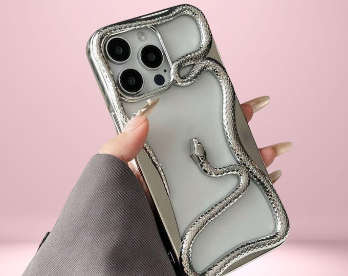 Snake Phone Protector Silver Snake iPhone Case: 3D Serpent Electroplated TPU Cover - Etsy