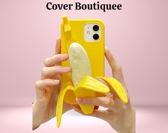 3D Banana Phone Case – Soft Silicone Stress Relief iPhone Cover, Playable Anti-Stress Design
