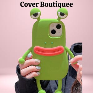 Bonita funda 3D de rana para iPhone: divertida funda de silicona verde con ojos y patas, funda kawaii a prueba de golpes para iPhone, un regalo original.