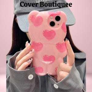 Rosa Gummibärchen iPhone Handyhülle mit 3D Herz Design - Weiche Silikonhülle, niedliches Cartoon Geschenk für Mädchen, stoßfest und ästhetisch